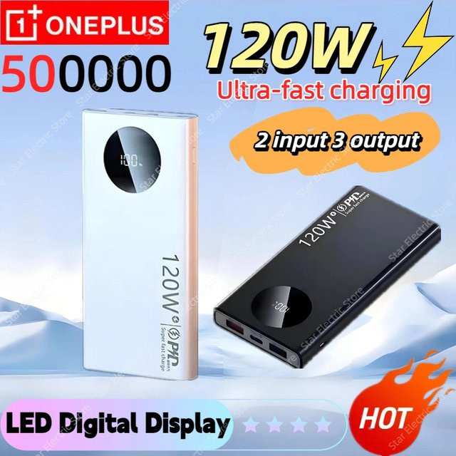 OnePlus Powerbank mit 50000 mAh Kapazität und 120 W Schnellladefunktion, externe Batterie mit 2 Eingängen und 3 Ausgängen für Xiaomi und iPhone - Bild 1