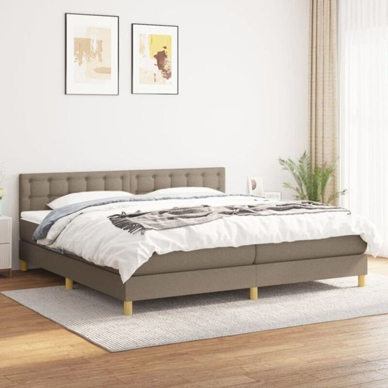 Vidaxl Boxspringbett mit Matratze in Taupe Meliert und Weiß aus Stoff, B/T: 200 x 200 cm - Bild 1