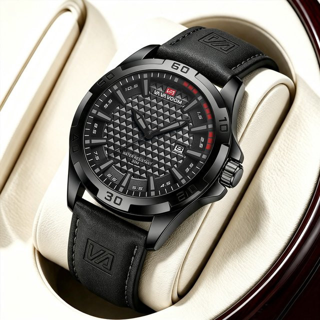VA VA VOOM Armbanduhr, Quarz, Schwarzes Gehäuse, 45 mm, Lederarmband, Herren - Bild 1