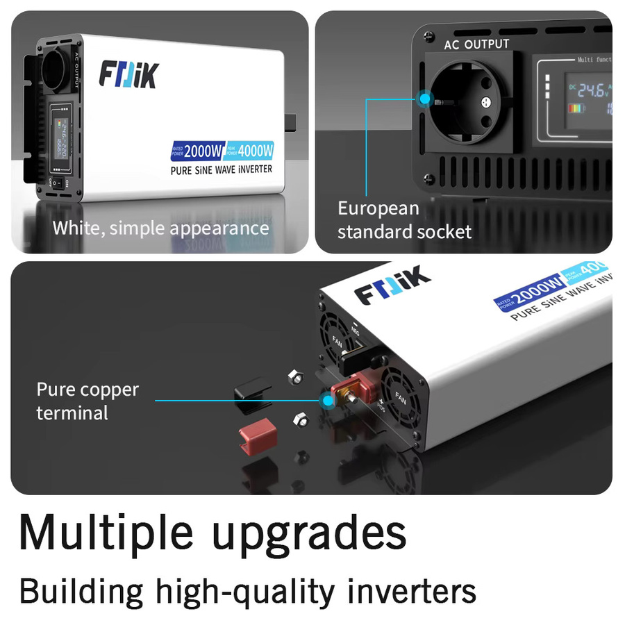 FDIK 24V 4000W Wechselrichter mit reinem Sinus und Farbdisplay, 220V Solarstromwandler für Camping - Bild 4