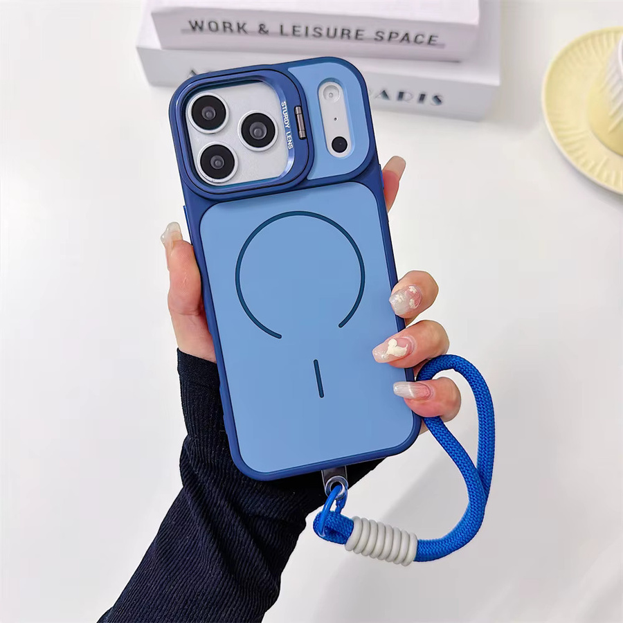 lolozzx MagSafe Handyhülle für iPhone 17 16 Pro Max mit Lanyard, mattiertem Design, Klappständer und Linsenschutz, Farbe: Grün - Bild 1
