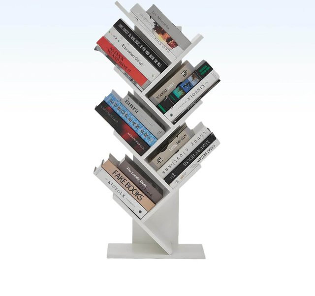 HiMISS Retro-Bücherregal in Weiß, schmales 5-stufiges Leiterregal aus Holz für Zeitschriften, Bücher und Medien - Bild 1