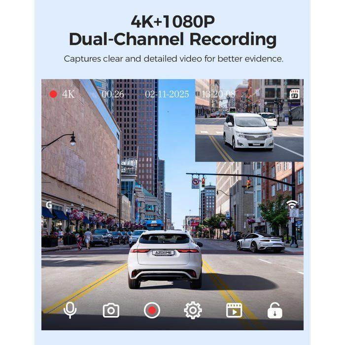 AZDOME M01 MAX Dashcam mit Dual-Kamera, 4K + 1080P Auflösung, Super-Nachtsicht und Wi-Fi, Schwarz - Bild 3