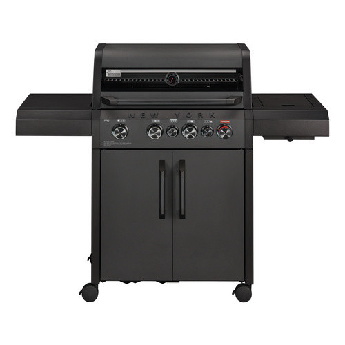 h-Marke Gasgrill New York Pro in matt Graphit Schwarz mit 4 Brennern, Sear-Brenner, Thermometer, Warmhalterist und Rollwagen - Bild 3