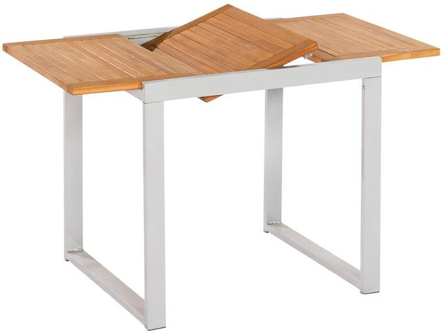Merxx Naxos Balkonausziehtisch aus Aluminium und Akazien-Holz, Silber, B/T/H: 80 x 70 x 74 cm (ausziehbar auf 120 cm Breite) - Bild 2