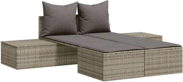 vidaXL Doppel-Sonnenliege aus Polyrattan mit Kissen in Grau - Bild 1