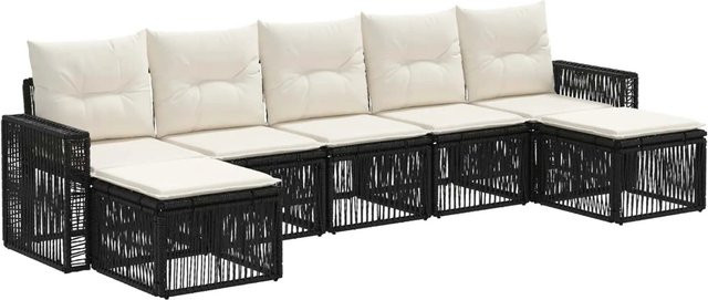 vidaXL Gartensofa-Set 7-teilig aus Poly-Rattan in Schwarz und Cremeweiß mit L-Form und Polstern - Bild 1