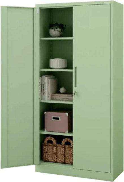 DELUKE Aktenschrank aus Metall mit Flügeltüren und Schloss in Pastellgrün, H x B x T: 195 x 90 x 40 cm - Bild 1