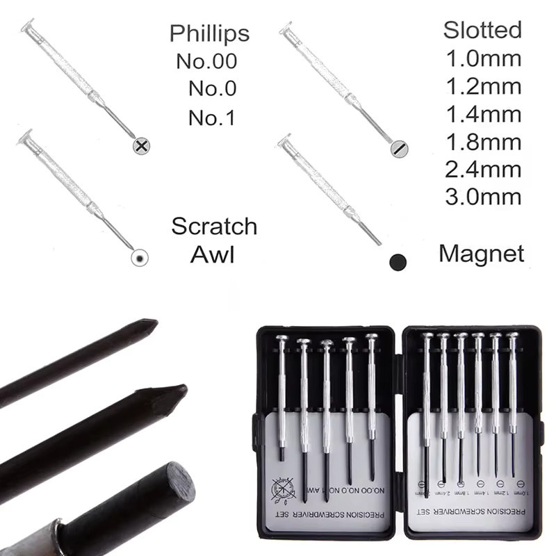 Wnew 11-teiliges Mini-Präzisionsschraubendreher-Set in Silber zur Reparatur von Uhren, Zeitmessern und Brillen inklusive Tragetasche - Bild 4