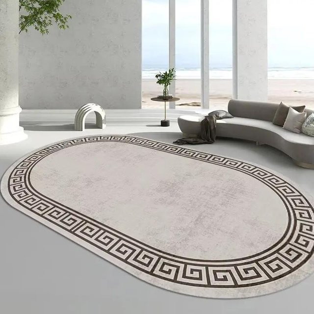 Wucifang Jewelry Ovaler Luxus-Wohnzimmerteppich in Beige, Waschbarer und Rutschfester Teppich aus Polyester für Schlafzimmer und Wohnzimmer, Breite: 60 cm, Länge: 90 cm - Bild 1