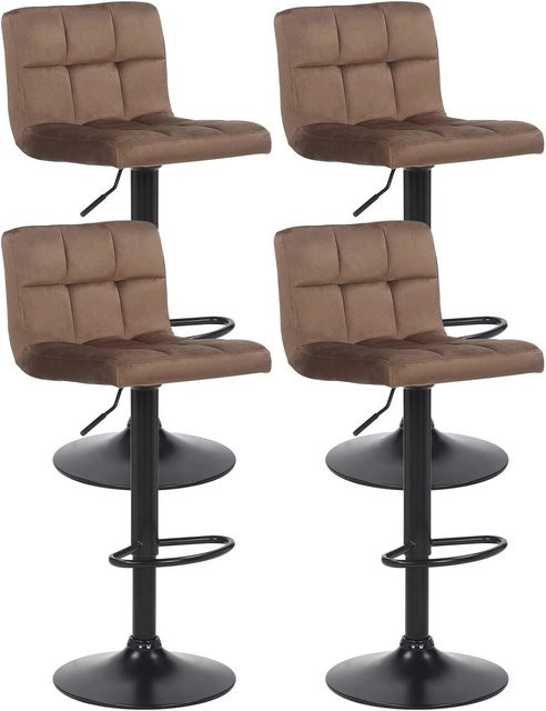 4er Set DELUKE Barhocker RIVAN aus Samt in Braun, drehbare Barstühle mit Lehne und Metallgestell, B/T/H: 40 x 40 x 85 cm - Bild 1