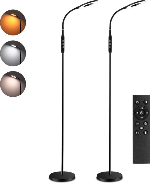 LEOEU LED-Stehleuchten Set in Schwarz mit Fernbedienung, 12 W dimmbare Leselampe mit Memory-Funktion und CCT-Farbtemperatur für Wohnzimmer, Schlafzimmer und Büro - Bild 1