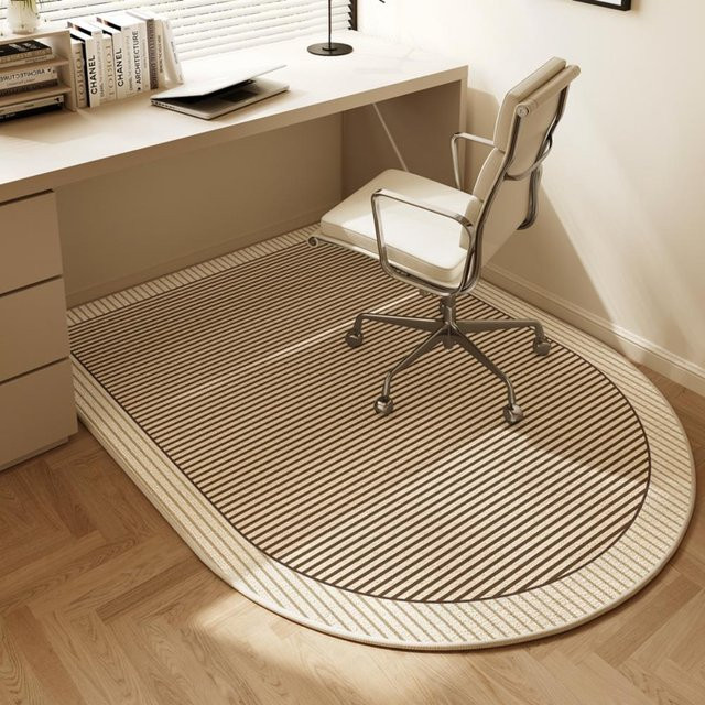 VIKAMA Halbkreisförmiger Teppich in Beige mit Streifen, modern und waschbar für dein Zuhause oder das Homeoffice, B/T/H: 90 x 90 x 60 cm - Bild 1