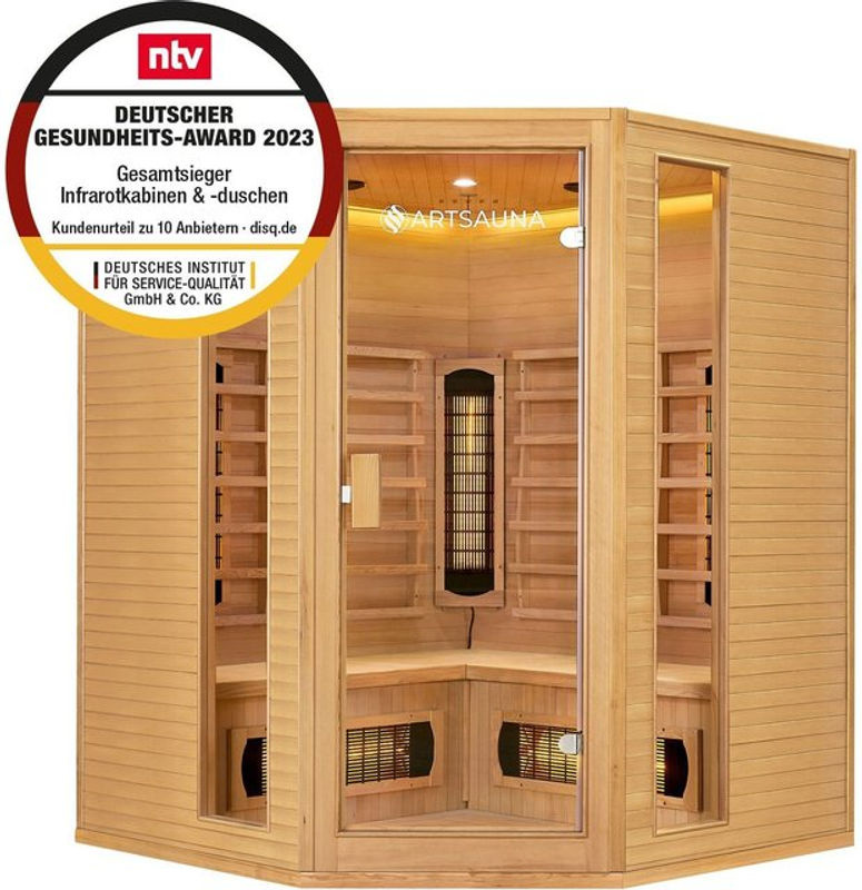 Artsauna Eck Infrarotkabine Nyborg E150V Vollspektrum mit Ambiente Beleuchtung aus Hemlockholz in Braun B/T/H: 150 x 150 x 190 cm - Bild 2