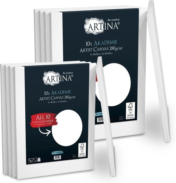 Artina Akademie Keilrahmen Set aus FSC Holz mit weißer Baumwollleinwand, 10-teilig, B: 40 cm x H: 50 cm (5 Stück) und B: 30 cm x H: 40 cm (5 Stück) - Bild 1