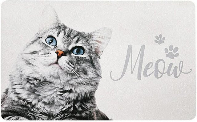 Saugfähige Katzen-Bodenmatte aus Polyester in Weiß, rutschfest und schmutzabweisend, B/B: 50 x 80 cm - Bild 1