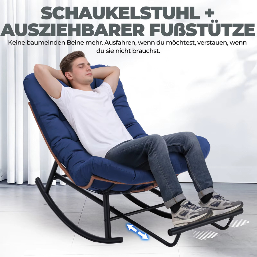 COMHOMA Schaukelstuhl als breite Schaukelliege mit extra dickem Sitzkissen in Blau - Bild 3