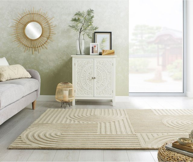 Wollteppich Kadima Design von LEVEN in Natur/Beige mit Hoch-Tief-Effekt, B/T: 200 x 290 cm - Bild 1