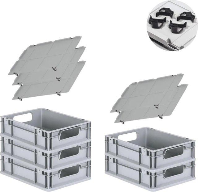 PROREGAL Spar Set 5x Eurobox Nextgen Economy mit Auflagedeckel und 4x Schiebeschnappverschlüssen, Schwarz, H x B x T: 12 x 30 x 40 cm, 11 Liter - Bild 1