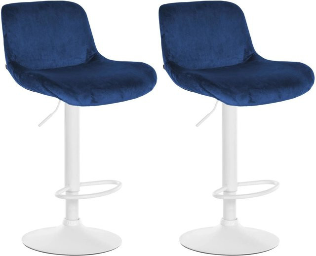 DELUKE 2er Set Barhocker PONOR, Samt Blau und Weiß, höhenverstellbar, drehbar mit Lehne, B/T/H: 50 x 50 x 85 cm - Bild 1