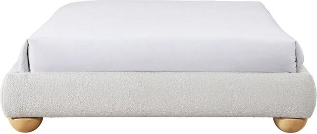 Vente-unique Bettgestell Elenae mit Lattenrost aus Bouclé-Stoff in Weiß, Breite: 140 cm - Bild 1