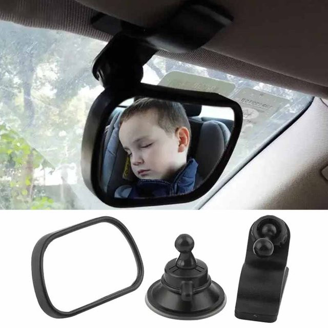 2-in-1 Baby-Auto-Spiegel für den Rücksitz mit verstellbarem Saugclip in Schwarz - Bild 1