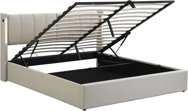 okwish Polsterbett mit USB-Anschluss und Lift-up-Funktion in Grau, B/T/H: 140 x 190 cm - Bild 1