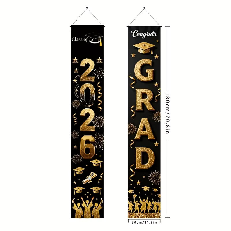 VIKAMA Abschluss-Banner 2026 für Abschlussfeiern und Dekoration, Schwarz, B: 180 cm, H: 30 cm, T: 2 cm - Bild 5
