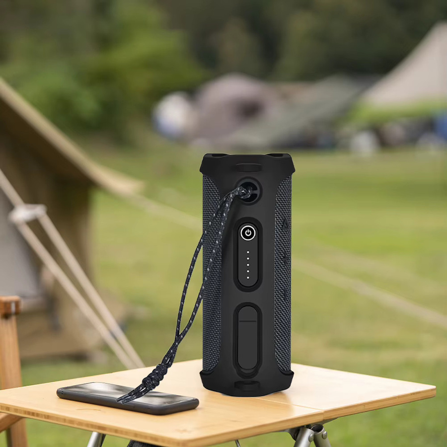 Tragbare Silikon-Schutzhülle für JBL FLIP ESSENTIAL 2 mit Schultergurt und Karabiner, Schwarz - Bild 3