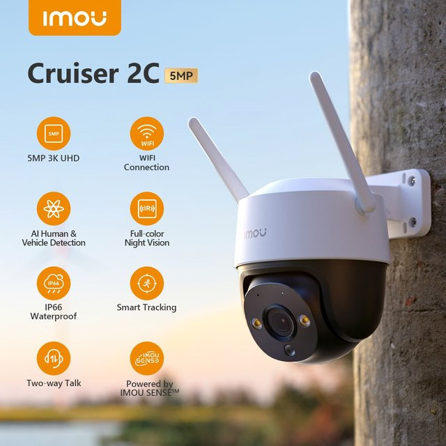 IMOU Cruiser 2C Outdoor WiFi Überwachungskamera mit 5MP 3K Auflösung, 360 Grad Sicht, AI Mensch- und Fahrzeugerkennung, Nachtsicht und Zwei-Wege-Audio in Weiß - Bild 1