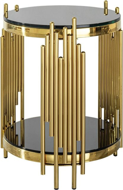 okwish Runder Seitentisch aus Glas und Edelstahl in Schwarz und Gold, B/T/H: 45 x 45 x 55 cm - Bild 1