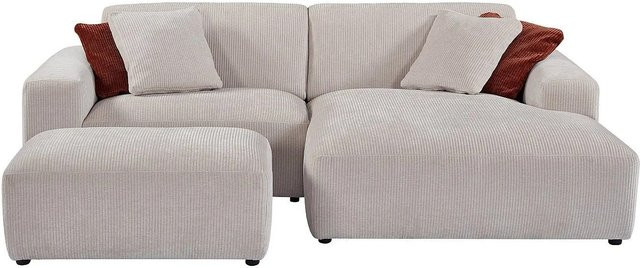 Vente-unique Sofa Tirono L-Form in Beige mit Cord-Bezug, Breite: 254 cm, Tiefe: 99 cm - Bild 1