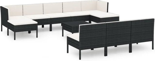 vidaXL 11-tlg. Garten-Lounge-Set in U-Form aus Poly Rattan und Metall mit Auflagen und Kissen in Schwarz und Weiß - Bild 1