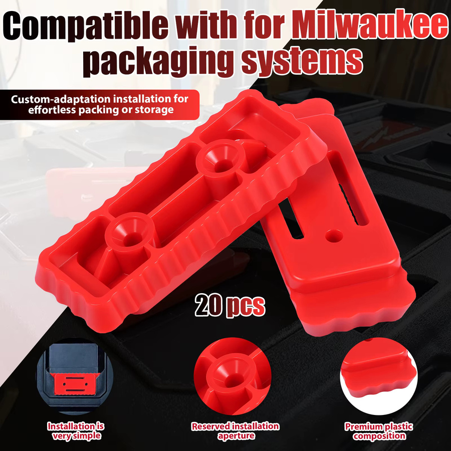 20 Stück Montagefüße für Milwaukee Packout System, rote ABS Halterungsfüße als Montagesystem-Adapter für Werkzeugkästen und Werkstattorganisation - Bild 3
