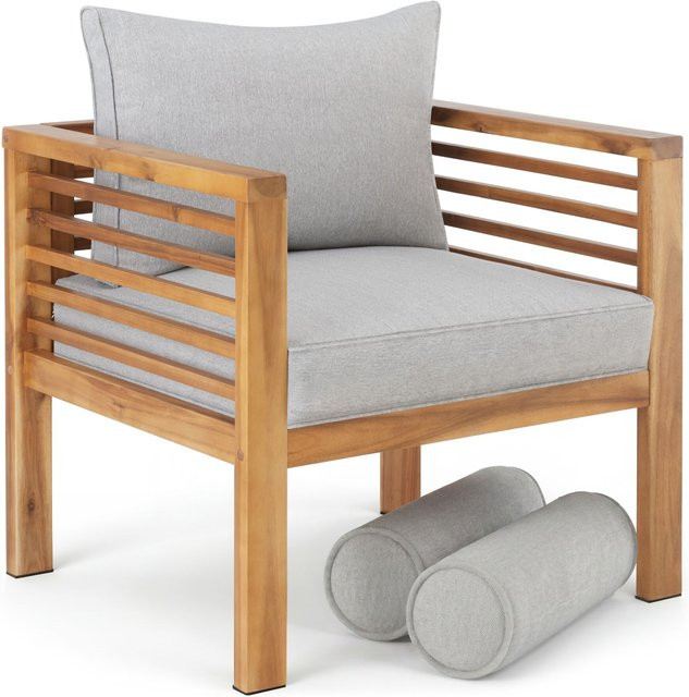 tectake Garten-Loungesessel Boka aus lasiertem Akazienholz in Braun mit Sitzpolstern B/T/H: 72 x 63 x 64,5 cm - Bild 1