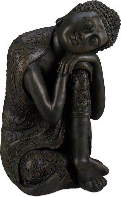 Relaxdays Buddha Figur aus Polyresin in Dunkelgrau mit geneigtem Kopf, wetterfest und frostsicher, H x B x T: 60 x 35 x 35 cm - Bild 1