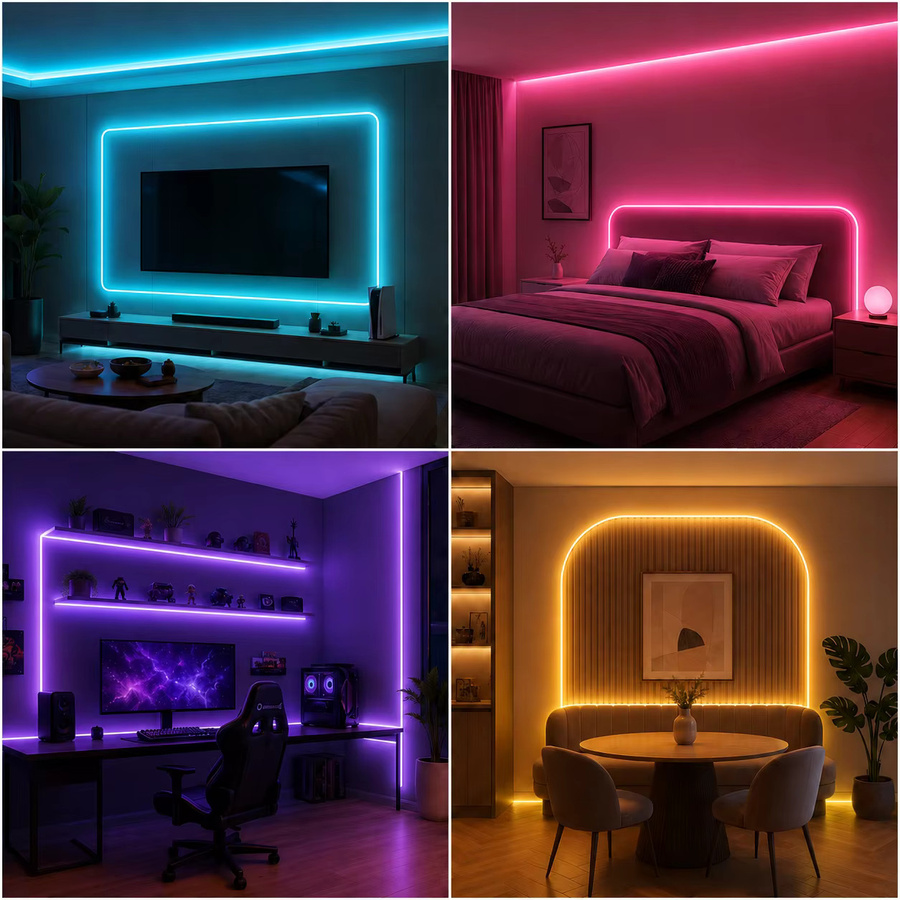 Flexible RGB LED Neon Flex Lichterkette mit App- und Fernbedienung, IP67 Wasserdicht, Musik-Sync und Timer-Funktion, Multicolour 24V Neon-Lichtstreifen für Innenräume und Party - Bild 6