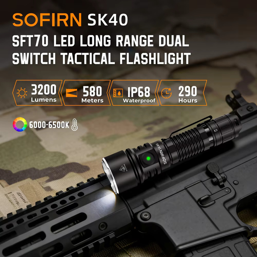 SOFIRN SK40 Taktische LED Taschenlampe in Schwarz mit 3200 Lumen und SFT70 LED, IP68 wasserdicht - Bild 2