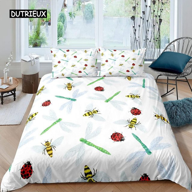 Bettwäsche-Set mit Marienkäfer-3D-Druck von Binchi Outdoor Product, weiches Mikrofaser-Bettbezug-Set für Kinder, Farbe: Mehrfarbig/Weiß, B/H: 200 x 230 cm - Bild 1