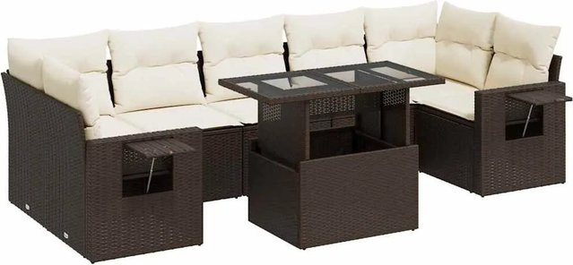 vidaXL 8-teilige Garten-Sofagarnitur aus Poly-Rattan in Braun mit cremeweißen Kissen - Bild 1