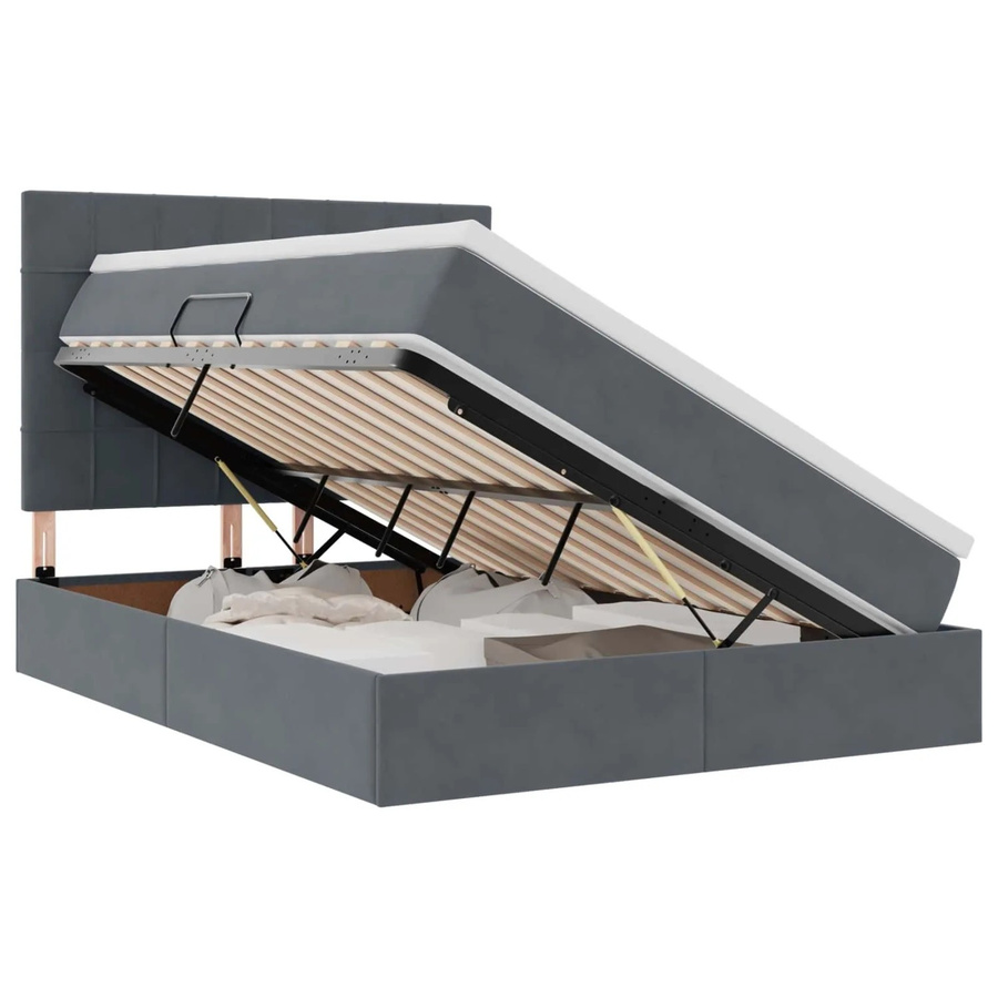 vidaXL Bett mit Stauraum und LED in Dunkelgrau aus Samt, B/T/H: 140 x 190 x 144 cm - Bild 2