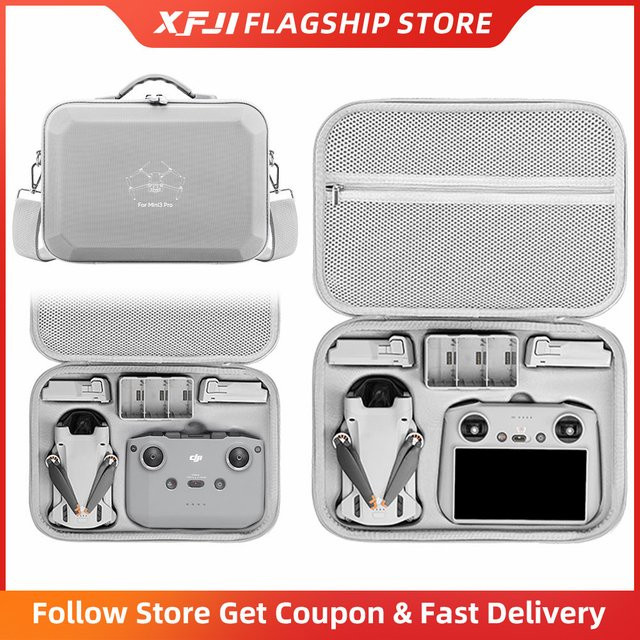 DJI Mini 3 und Mini 3 Pro Tragetasche aus PU Leder, Wasserdichte Hard Shell Schultertasche, Grau - Bild 1