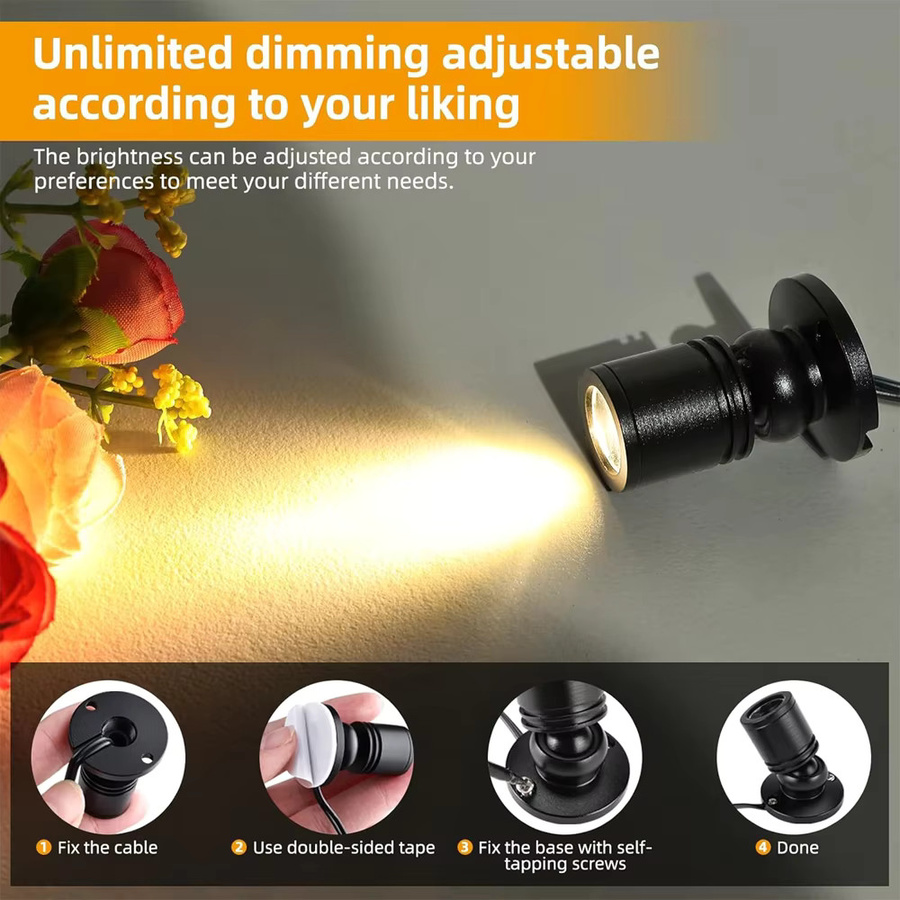 YSRSAI Mini-LED-Strahler mit USB-Anschluss, dimmbarer LED-Spot aus Aluminium in Warmweiß, drehbarer Aufputz-Spot für Schrank, Vitrine und Theke - Bild 2