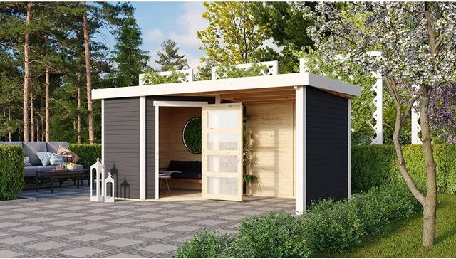 Karibu Gartenhaus Anvik 3 aus Holz in Grau, B/H/T: 433 x 218 x 217 cm - Bild 1