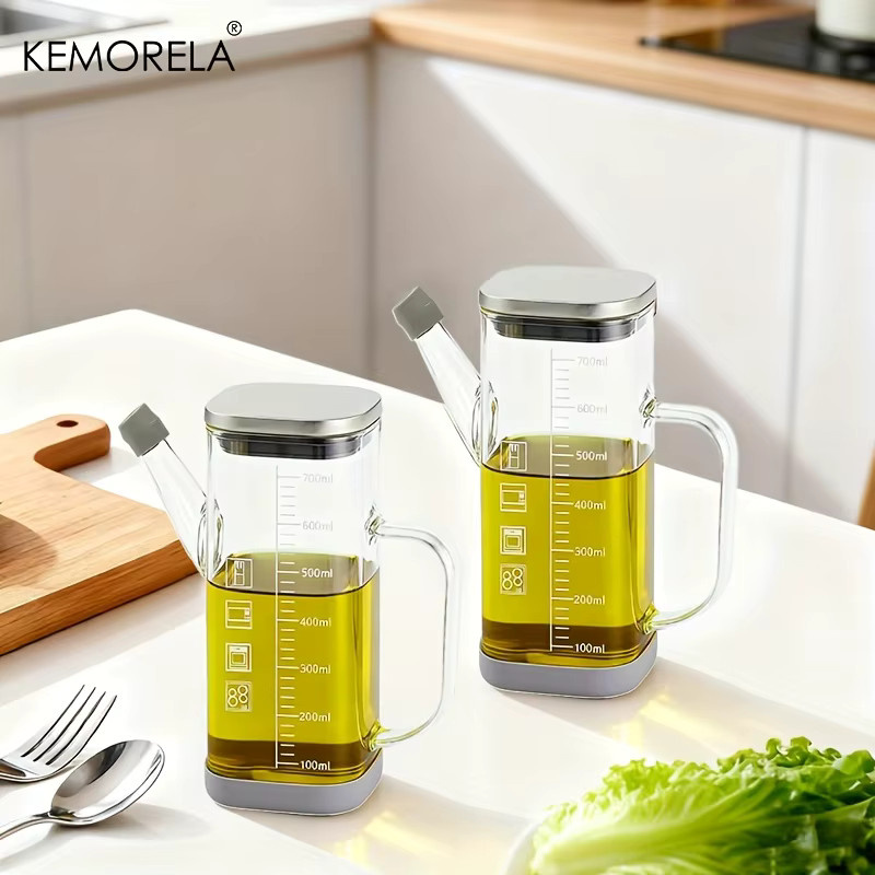 KEMORELA Küchenöl-Spenderflasche aus Glas in Transparent mit 700 ml Volumen und auslaufsicherem Präzisions-Ausgießer inklusive Skala - Bild 2
