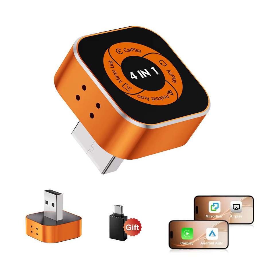 FLIXIVI 4-in-1 Wireless CarPlay und Android Auto Adapter mit AirPlay Mirror Link und Bluetooth in Orange für Volvo, Benz, MG und Kia - Bild 4