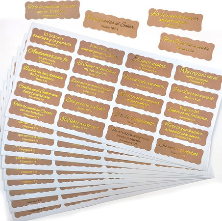 200 Stück goldene spanische Bibelvers-Aufkleber aus Folie mit inspirierenden Schriftzitaten, selbstklebende matte Etiketten in Gold und Braun