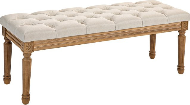 HOMCOM Polsterbank in Leinenoptik mit Holzbeinen, Bettbank für Schlafzimmer, Wohnzimmer oder Flur, Farbe: Creme, B/T/H: 120 x 41 x 48 cm - Bild 1