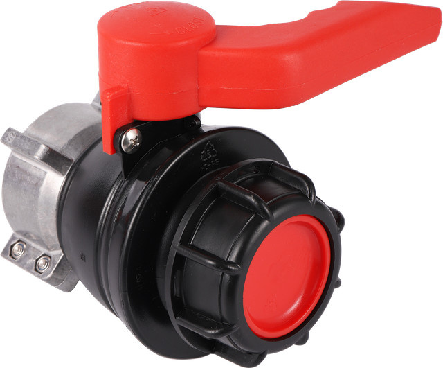 Adhere To Fly Kugelhahn mit 60 mm Gewinde und Stützadapter für IBC-Tank Auslassventil - Bild 1