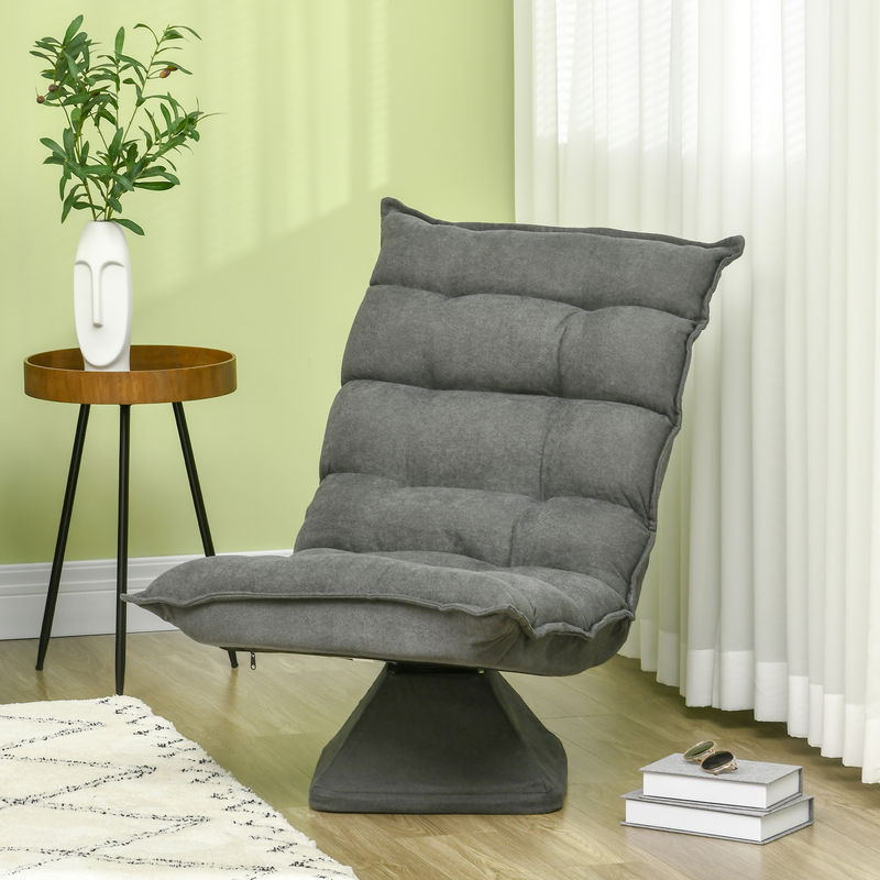 HOMCOM Bodenstuhl Bodensofa mit verstellbarer Rückenlehne und 360 Grad Drehsitz, grauer Relaxsessel aus Mikrofaser mit Metallrahmen - Bild 2